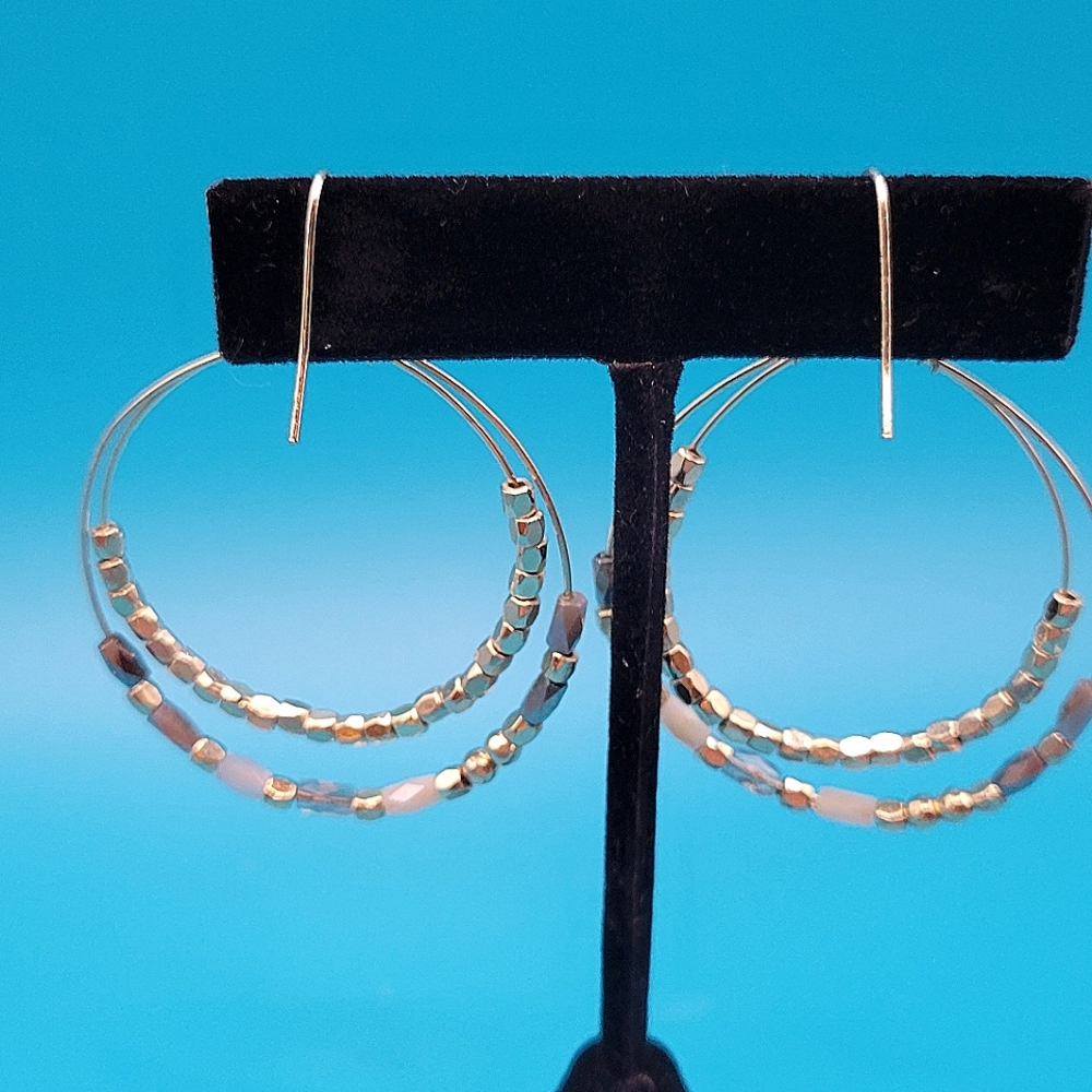 Vintage Hoop Earrings with Gold and Silver Beads.  Very Boho.  Lightweight. - Picture 6 of 6